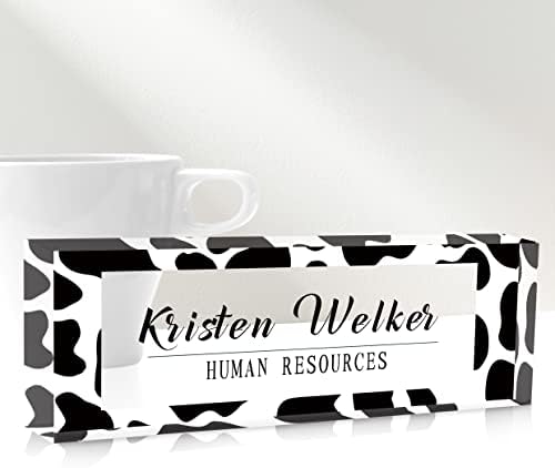 Desk Name Plate Personalized, Custom Name Plates for Desks, Personalized Acrylic Name Plate for Desk, Office Gifts for Cowrkers, Boss, Teacher/Employee Appreciation Gifts -Dairy Cow by Gowelly