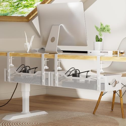 Under Desk Cable Management Tray 2 Pack, No Drill Cable Organizer With Clamp for Standing Desk, Easy to Install Cord Management System, No Damage Wire Organizer by Litwaro