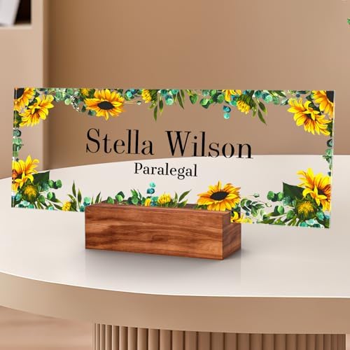Personalized Acrylic Desk Name Plate with Walnut Wood Base by nyareka