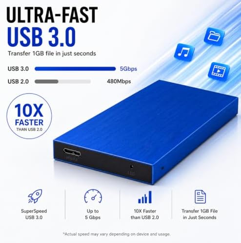 1TB External Hard Drive USB 3.0, 2.5-Inch, Blue - Image 3