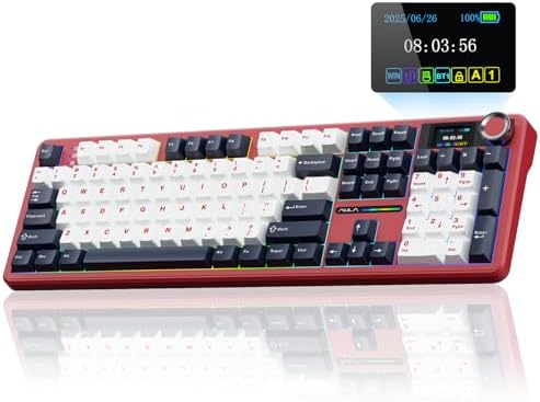 AULA F108 PRO - Wireless Mechanical Keyboard with Screen&Knob,Hot Swappable Gaming Keyboard with 8000mAh Battery,Pre-lubed Switches,RGB Backlit,PBT Keycaps Creamy Sounding Computer Keyboards,104 Keys by AULA