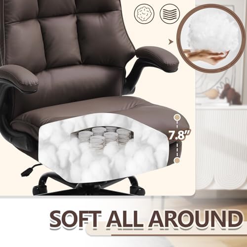 Comfy Office Chair Soft and Double Cushioned Ergonomic Computer Desk Chairs for Long Hours Executive Office Chair with Flip-up Armrests and Height Adjustment for Home Office Brown - Image 4