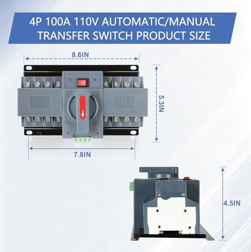 6-100amp AC110V Automatic/Manual Transfer Switch 4P 50/60Hz, 4POLE 100A ATS Auto Changeover Dual Power Switch for Generator,CE Certified ATS Solar Back Up Power Auto Selector Overvoltage, Undervoltage - Image 4