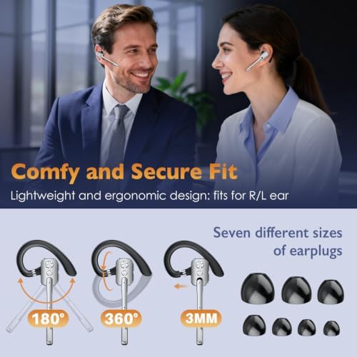 Bluetooth Headset, Wireless Headset with Dual-Mics & Noise Cancelling, Bluetooth Earpiece with Mute for Office Business Work Trucker, V5.3 Hands-Free Headset with QCC Chip for Phone PC iOS Android - Image 4