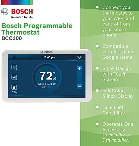 Bosch Large 5-Inch Full-Color Touch Screen Sleek Easy Setup Connected Control Smart Phone Wi-Fi Thermostat for 24V HVAC Systems with Bosch Connected Control App - Image 2