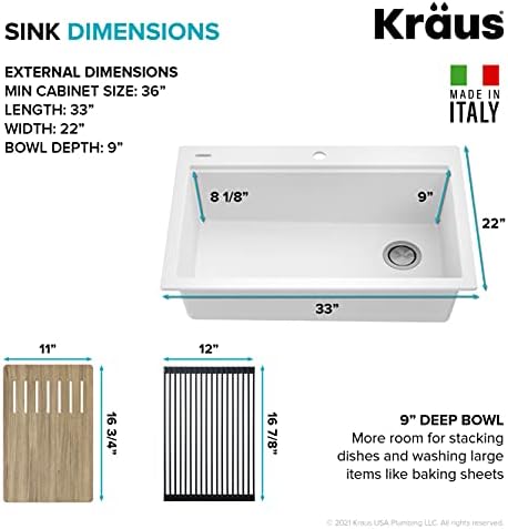 KRAUS Bellucci Workstation 33 in. Drop In Single Bowl Granite Kitchen Sink in White with Accessories, KGTW1-33WH - Image 5