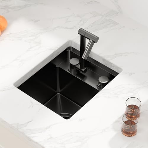 Sarlai Black Undermount Bar Sink With Foldable Faucet - 13x15 Inch Outdoor Black Kitchen Sink RV Workstation 16 Gauge Stainless Steel Single Bowl Handmade Outdoor BBQ Sinks with Lid - Image 3