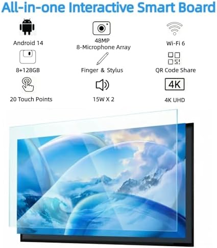 OFFNOVA 65" Interactive Smart Board - 4K UHD Anti-Glare Capacitive Touchscreen, 48MP Camera & 8-Mic Array, Android 14, for Home Education Meeting Office Entertainment Hybrid Work, Wall Mount Included - Image 2
