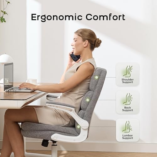 amseatec Home Office Desk Chair, Fabric Flip-Up Armrests Comfy Task Chair - Image 3