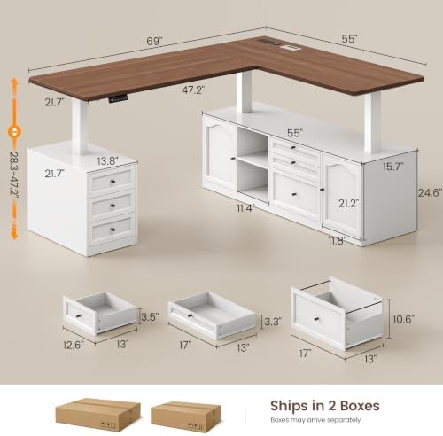 SEDETA Farmhouse L Shaped Executive Electric Standing Desk with 6 Drawers - Image 2