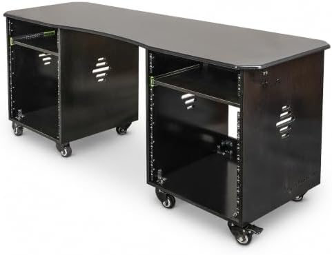 Sound Town DIY Studio Desk Workstation with Dual 12U Side Rack Cabinets, Slide-Out Trays, Locking Casters for Recording Rooms & Home, Black Espresso (SDRK-WS69D) - Image 3