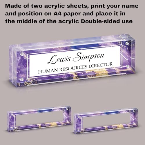 Desk Name Plate Personalized, Desk Double sided pattern Name Plate Personalized Office Desk Decor for Women and Men , Teacher Nurse Boss Employee Appreciation Gifts (Purple marble, fixed pattern) - Image 3