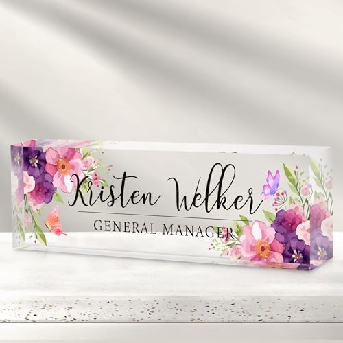 Custom Office Name Plate for Desk - Desk Name Plate Personalized Gifts for Coworkers, Boss, Employees, Teacher, Nurse - Office Desk Decor for Women Men - Employee Appreciation Gifts (Pink/Purple) by Cryphart-CustomGiftExpert