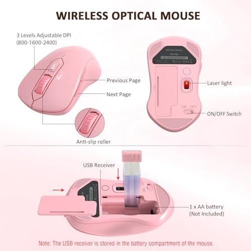 EDJO Wireless Keyboard and Mouse Combo, USB Plug & Play (Pink) - Image 4