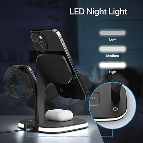 EXW Wireless Charging Station for Magsafe Charger,Charging Station for Multiple Devices,Wireless Charger for iPhone 17 Air 16 15 14 13 12,Apple Watch,AirPods with LED(Black) - Image 5