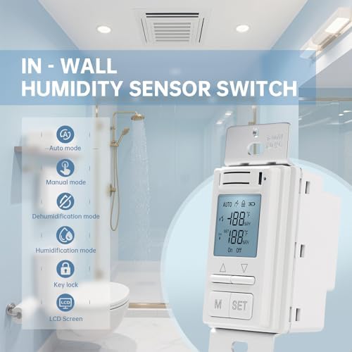 Smart Humidity Sensor Switch, Ortis Auto Bathroom Fan Control with Real-Time LCD Display, for Bathroom Basement Garage Moisture Protection, Neutral Wire Required - Image 2