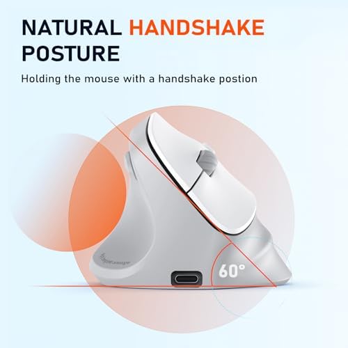 MEETION Left-Handed Wireless Ergonomic Vertical Mouse, Rechargeable - Gray - Image 4