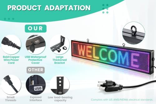 HCTCPALS 39''x8'' P10 Outdoor LED Sign Full-Color Programmable High-Brightness IP65 Waterproof LED Display with WiFi & USB Control,Scrolling Message Board for Business Advertising-Text/Image - Image 3
