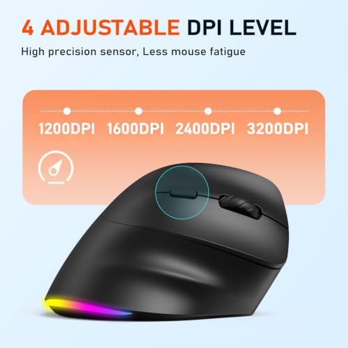 MEETION Ergonomic Wireless Vertical Mouse, Rechargeable, Black - Image 4