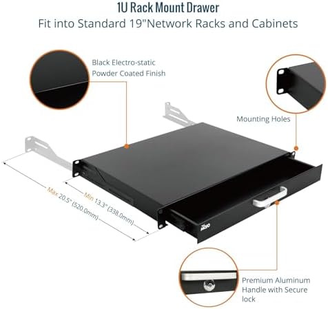 Tecmojo 1U Rack Drawer,Rack Mount Drawer for 19in Network Equipment/Server/AV Rack or Cabinet Enclosure,Sliding and Lockable Server Rack Drawer - Load-Bearing 44lb (20kg),with Cable Management Holes - Image 4