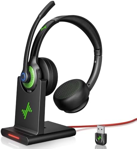 Bluetooth Wireless Headset with Mic for Work, Bluetooth 5.2, Advanced Noise Reduction Microphone, Clear Calls - Comfortable On-Ear Headphones, Applicable to PC, Laptop, Phone, Android, Zoom, Office by JIAMQISHI