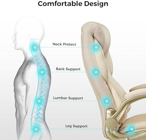 EUREKA ERGONOMIC Galene Executive Office Chair Flip Up Arm Rest, Ergonomic Desk Chair Faux Leather Computer Chair, High Back Office Chair with Headrest, Home Office Desk Chairs with Wheels, Beige - Image 3