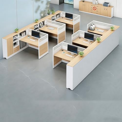 Modern Office Cubicle Workstation Desk with Tempered Glass Privacy Panels, USB Charging Hub & Cable Management,Multi-Person Modular Computer Desk for Commercial Office (B-Left, Six Person-T) by Unknown