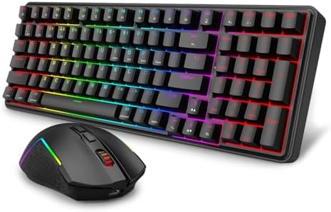 Redragon S162 3-Mode Wilreess Gaming Keyboard & Mouse Combo, 99 Keys K744 RGB GamingKeyboard and 8000 DPI M693 Gaming Mouse Bundle by REDRAGON