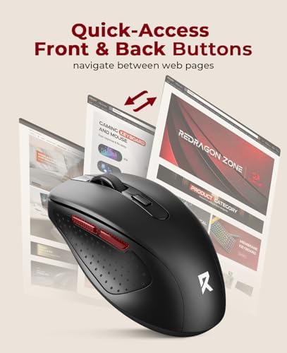 Redragon Wireless Mouse BT5.0/3.0 & 2.4G, 6 Buttons, 5 Level 4000DPI Bluetooth Mouse, 18 Months Battery, Portable Optical Computer Mice for Laptop, PC, Chromebook, Windows, Mac-Black - Image 5