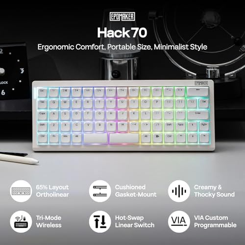 EPOMAKER Hack70 Planck Mechanical Keyboard with VIA Custom, 2.4Ghz/BT/Wired - Image 2