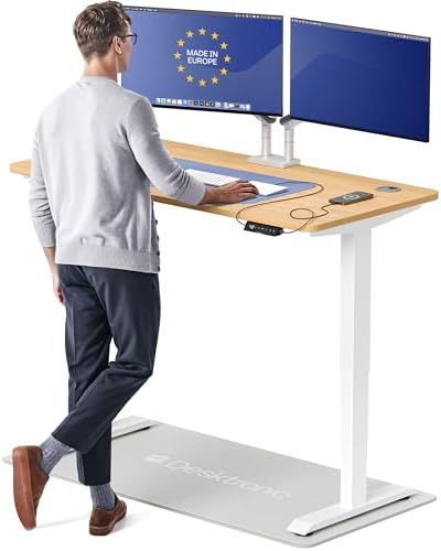 Desktronic HomePro Standing Desk 54x28 — Made in Europe, Ergonomic Sit Stand Home Office Desk, Electric Height Adjustable, Dual Motor, USB & USB-C Charging, Wobble-Free, Touchscreen, 3 Memory Presets by Desktronic