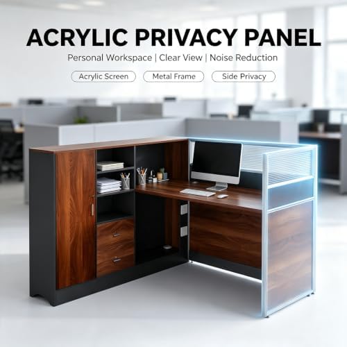 Modular Office Cubicle Workstation Desk with Privacy Panels and Cable Management, Long Computer Desk for Commercial Workspace, Sound Dampening Partition Wall (Walnut+Grey, 59IN) - Image 5