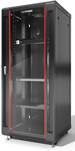 27U Wall Mount Server Rack Cabinet, 19” Locking Network Rack, 24” Deep, Glass Door, with Fan, PDU and Shelf by SYSRACKS