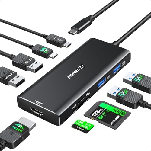 USB C Hub Multiport Adapter for MacBook, 9 in 1 Accessorie Mac USB C Dongle by ABIWAZY
