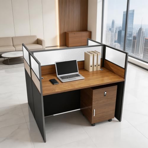 2 Person Cubicle Desk Workstation w/Mute Partitions & Cabinet, Dark Walnut by Gguileb