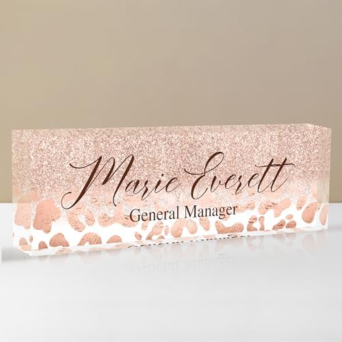 Personalized Name Plate for Desks, Custom Desk Name Plates, Acrylic Name Plate Office Desk Accessories, Personalized Office Gifts for Coworkers Teachers, Employee Appreciation Gifts (B-Leopard Print) by EOBIBIFUN