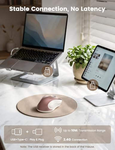 WisFox 2.4GHz Wireless Mouse for Laptop, Ergonomic 6-Button, Rose Gold - Image 2