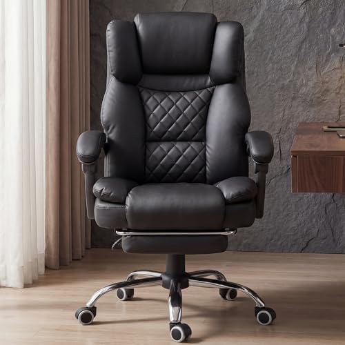 GTPLAYER Executive Office Chair Big and Tall Leather Gaming Chair with Pocket Spring Cushion & Ergonomic Lumbar Support for Lower Back Pain Relief, Comfy Desk Chair with Footrest, Matte-Black - Image 3