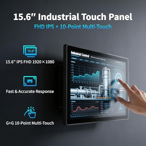 15.6" All-in-One Panel PC Industrial Computers, Android 12 Fanless Tablet RK3399 4GB RAM/64GB ROM, Embedded Touchscreen Computer HDMI 2.0 WiFi 5 Bluetooth 4.2 for Office/Automation/Kiosk/Bar/Warehouse - Image 3