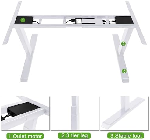 Fromann Dual Motor Standing Desk Frame 3 Tier Legs Sit Stand up Electric Height Adjustable Desk Base for Home and Office (White) - Image 4