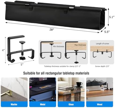 Under Desk Cable Management Tray - Heavy Duty No-Drill Clamp & Screw Mount, 28-Inch Cord Organizer for Home Office, Gaming Setup & Study Room, Holds Power Strip & Large Adapters (Black, 28"L x 5.5"W) - Image 5