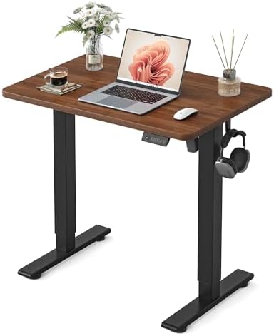 FEZIBO 32" Small Electric Standing Desk Height Adjustable Desk, Dark Walnut by FEZIBO
