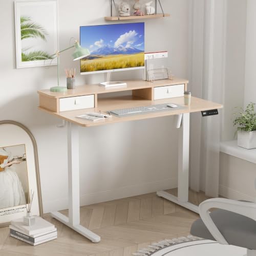 40" x 24" Electric Standing Desk with Dual Drawers, Light Walnut - Image 2