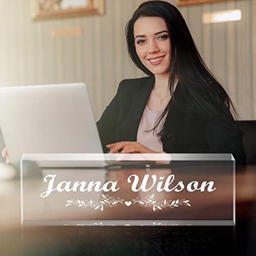 Personalized Desk Name Plate, Custom Acrylic Glass Name Plates for Desks, Office Desk Decor Nameplate, Desk Accessories, Teacher Boss Coworkers Employee Appreciation Gift (Engraved Flower 1) - Image 3