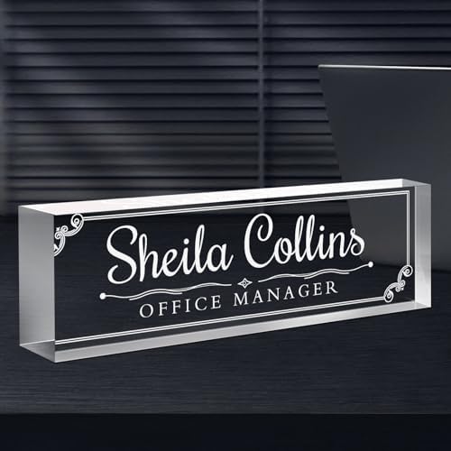 Custom Engraved Name Plate for Desk, Acrylic Desk Name Plate Personalized, Office Decor for Women Men, Acrylic Desktop Accessories, Office Gifts for Boss Manager Teacher, Employee Appreciation Gifts by Spricoz