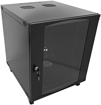 15U Server Cabinet Wall Mount Network Rack Enclosure with Caster Wheels, Includes 2 Fans and Lockable Glass Door, Network Cabinet 24” Deep, Server Rack for IT Equipment by RAISINGELECTRONICS