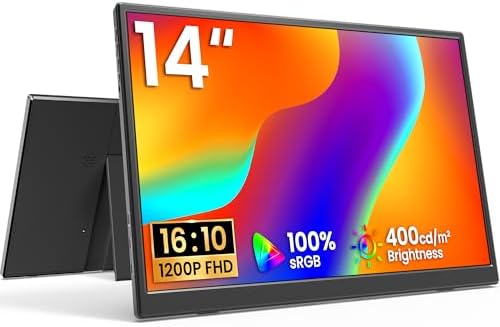 KQC 14 Inch Portable Monitor FHD 1200P, Ultra-Slim USB-C HDMI Plug & Play External Display, 100% sRGB Dual Speakers, Travel Laptop Monitor with Stand for PC Phone Xbox PS4/5 by Unknown