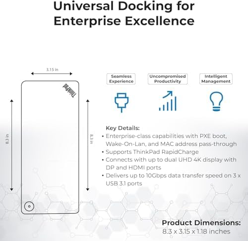 40AF0135US Docking Station Dual Monitor Hybrid USB-C with USB-A - 1 Year Warranty, Thinkpad Dock w/ 135W Adapter, HDMI, DisplayPort, USB-C Cable, Cloth - Laptop Docking Station (Renewed) - Image 6