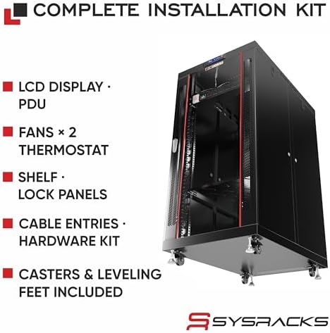 Home Lab Server Rack Cabinet 19" 22U – Premium Series 35" Deep Network Rack Enclosure with Glass Door, Quiet Cooling Fans & Thermostat, PDU, Shelf, Lockable Cabinet for NAS & Home Network - Image 4