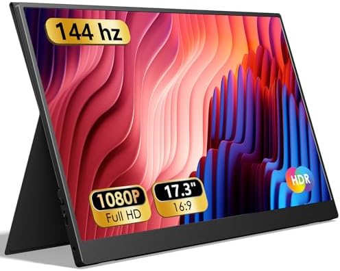 ForHelp 17.3" Portable Monitor 1080P FHD 144Hz Narrow Edge Laptop Monitor USB C HDMI Gaming Computer IPS HDR Screen, Travel Monitor for PC Mac Phone Xbox PS5 Switch Laptop w/Smart Cover & Speakers by ForhelpPortableMonitor